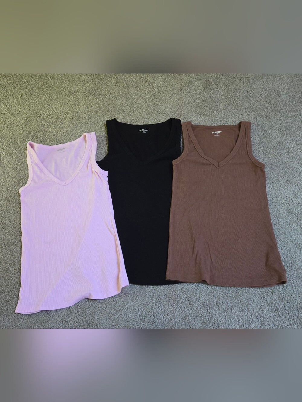 Bundle of Old Navy Women’s V-Neck Tank Tops - Light Pink, Black & Brown S Tall